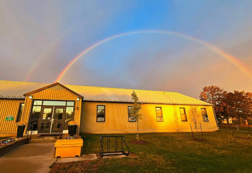 BFRC building with rainbow