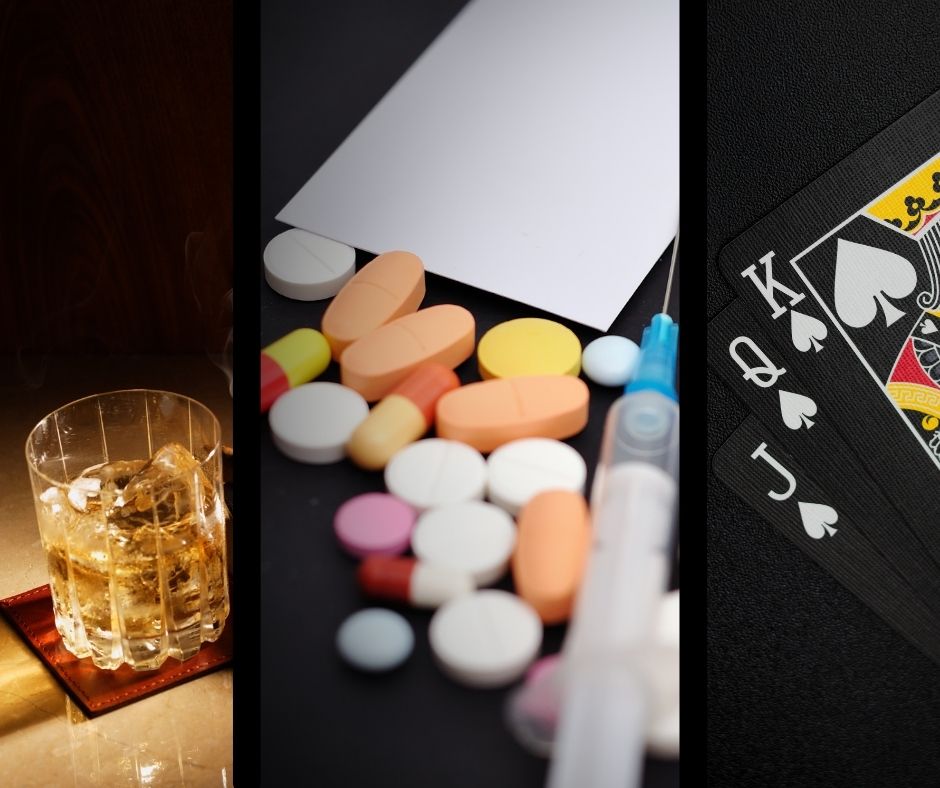 Alcohol, drugs, and playing cards.