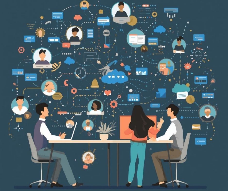 Cartoon image of different modes of communicating.