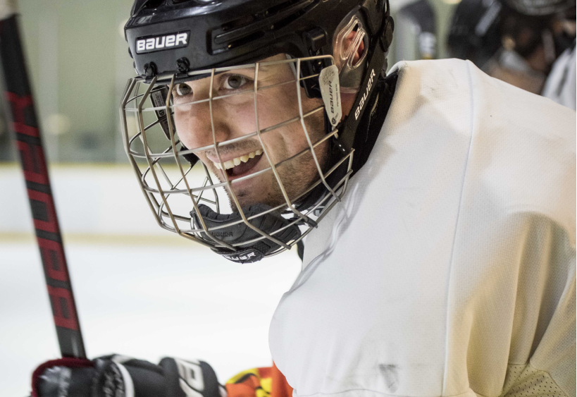 hockey player smiling