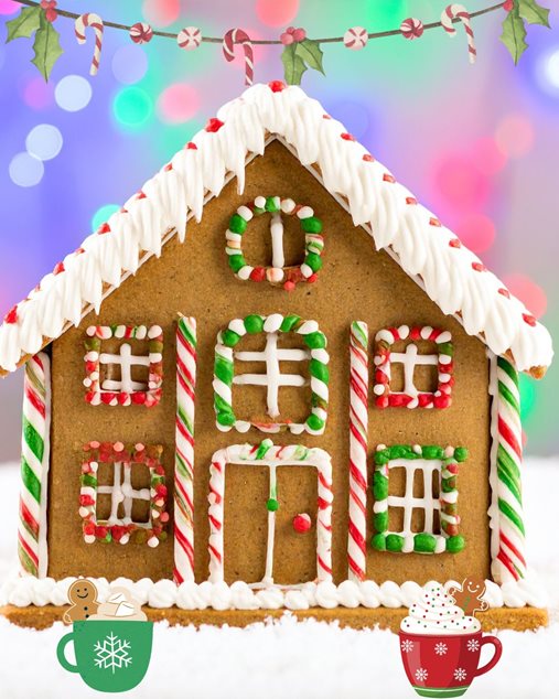 Gingerbread house and cocoa