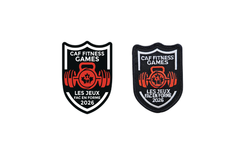 CAF Fitness participation prize including a CAF Fitness sticker and Velcro patch.