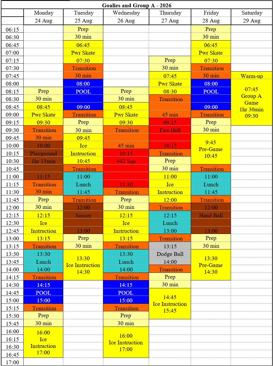 Calendrier 2026 - Groupe A et gardiens