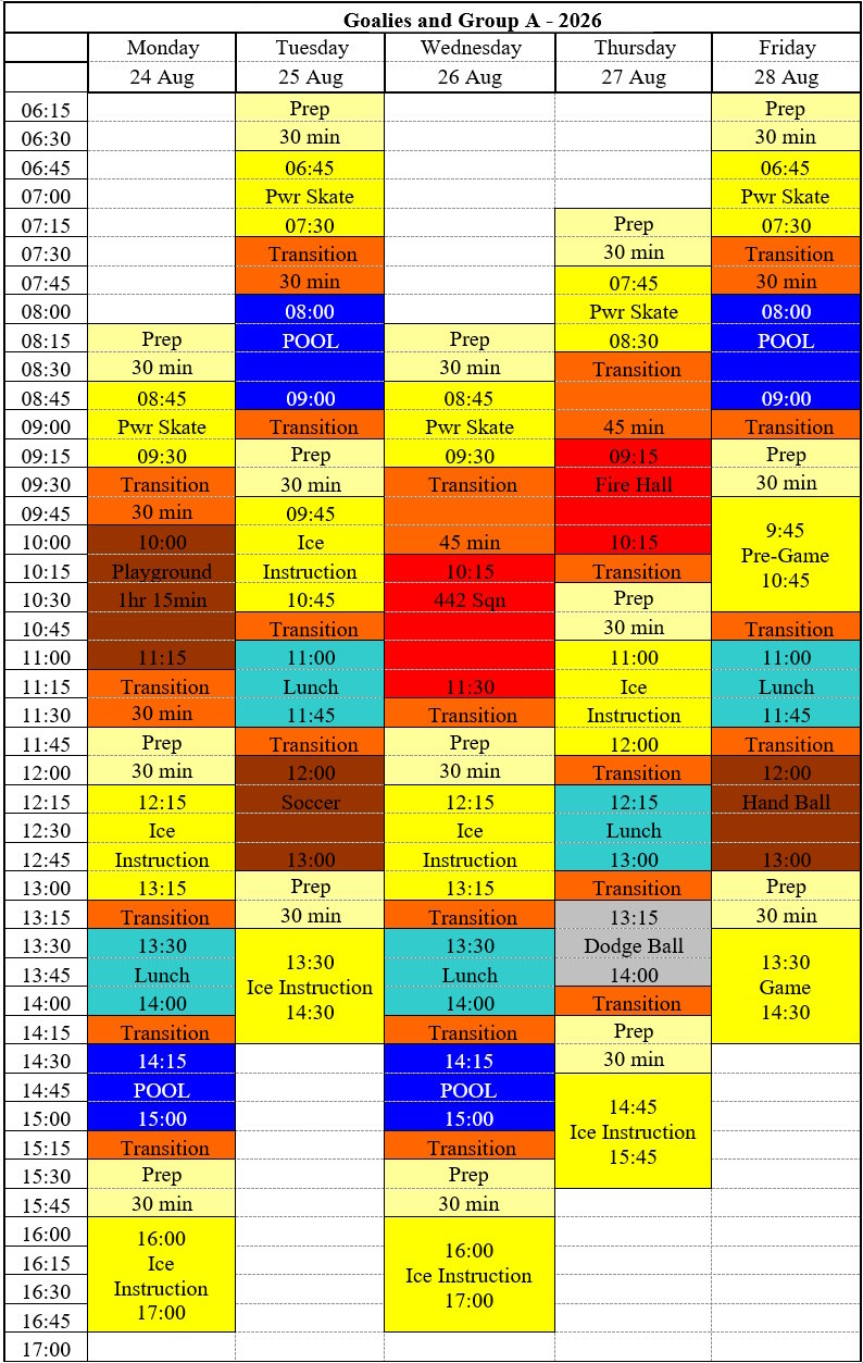 Calendrier 2026 - Groupe A et gardiens