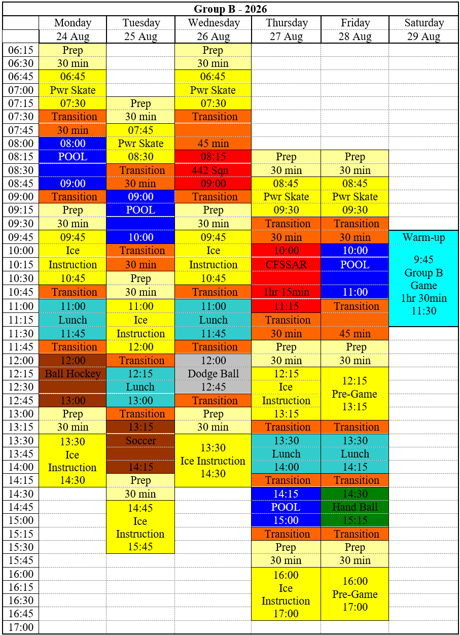 Calendrier 2026 - Groupe B