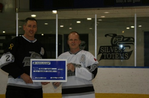 presenting a cheque for donation
