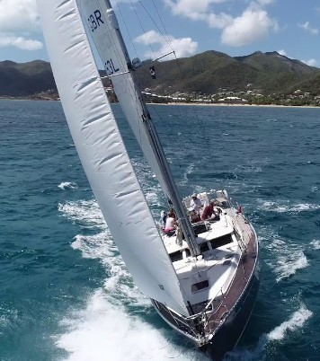 Yacht races offshore in regatta