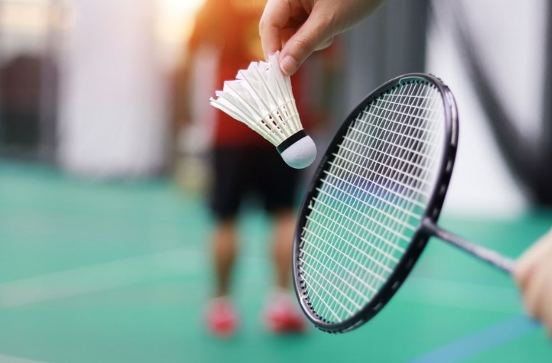 Badminton racquet and birdie closeup 