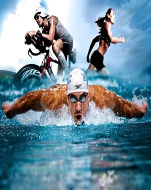 Person swimming, biking, and running