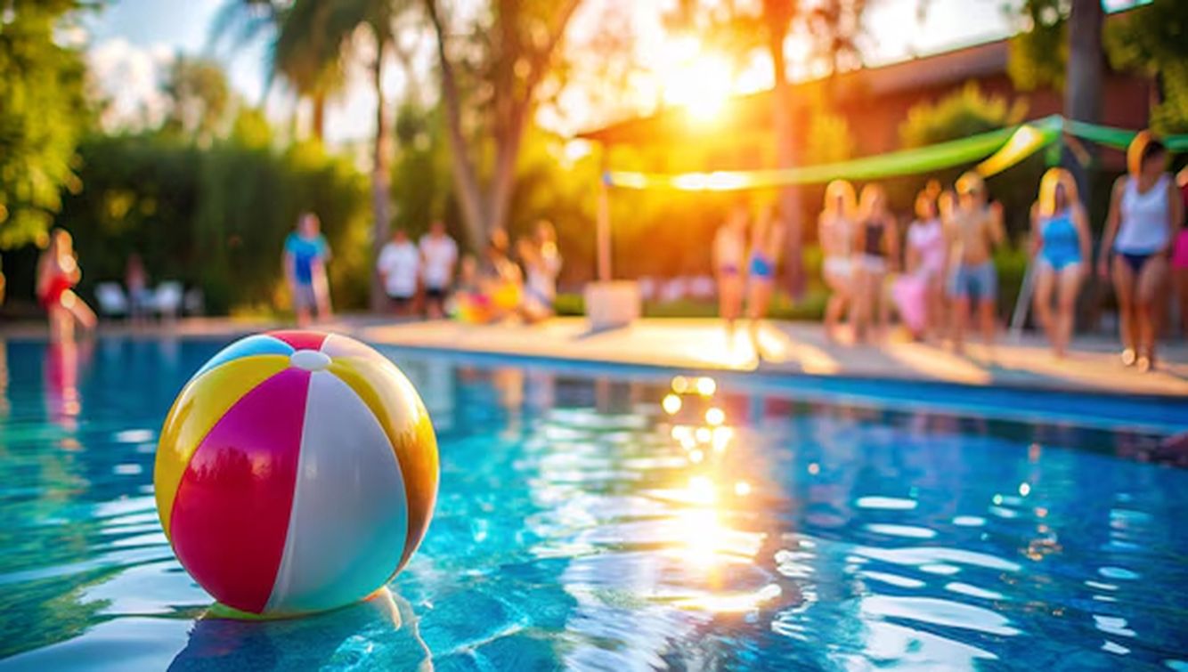 Toys and People in swimming pool