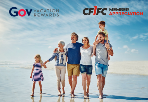 family on the beach, Gov Vacation Rewards logo