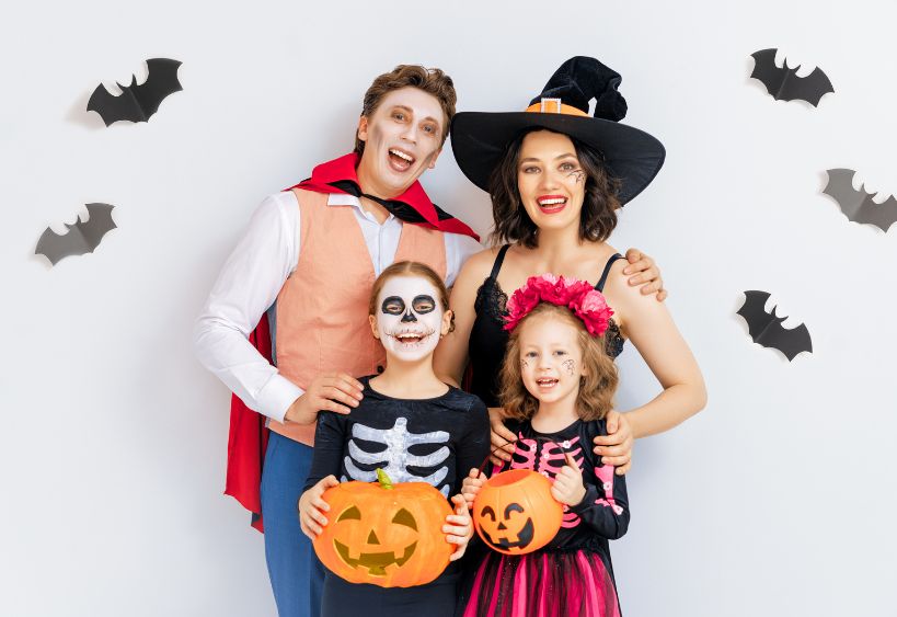 Happy family celebrating Halloween