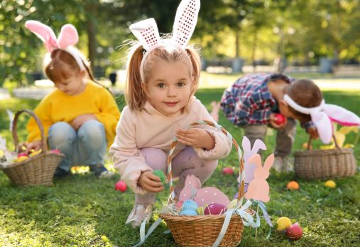 Children collecting eggs during an Easter egg hunt