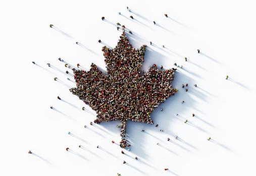 Human Crowd Forming A Maple Leaf 