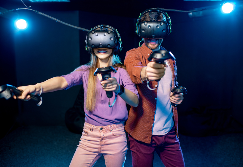 People playing a game in virtual reality