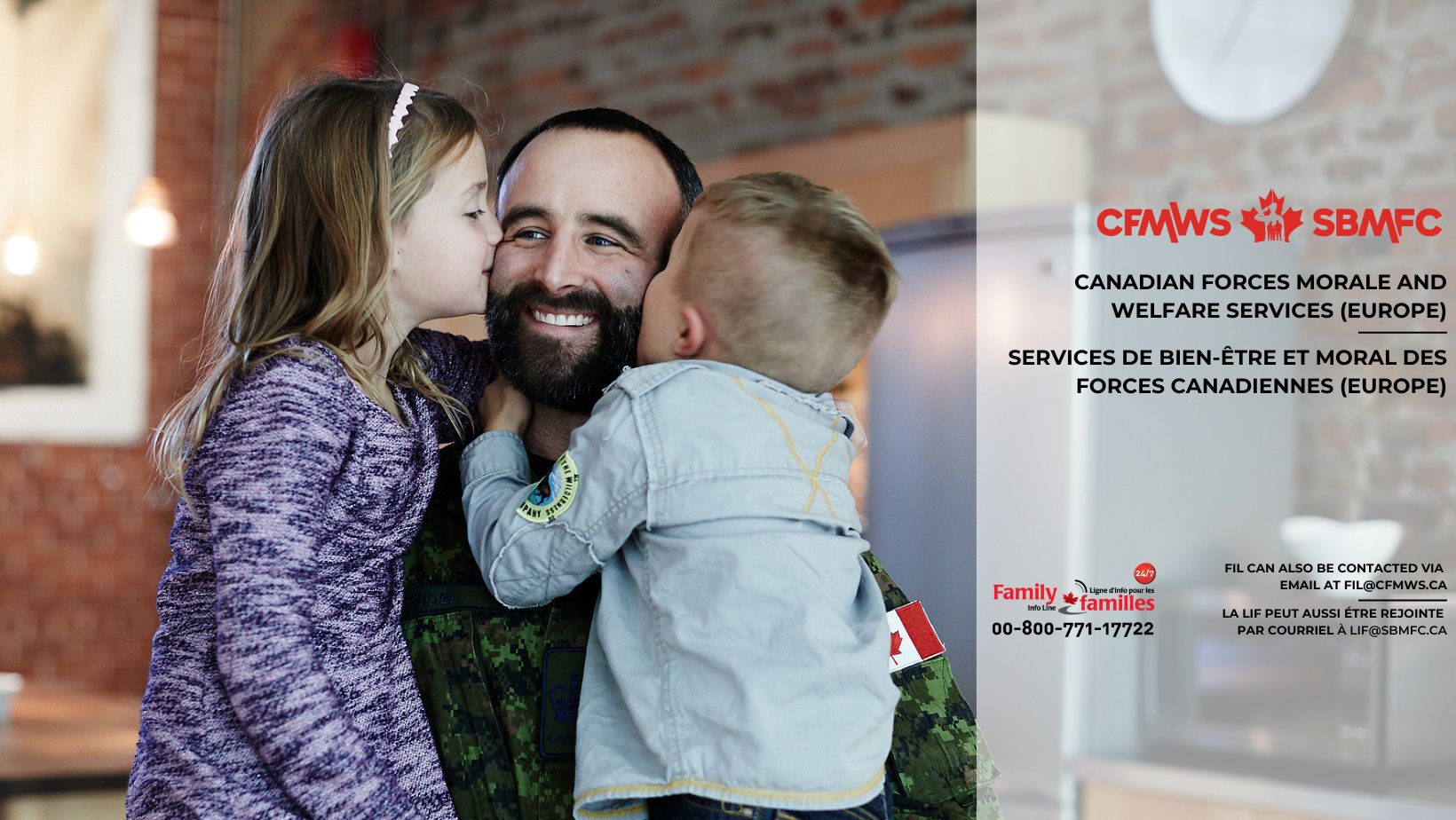 facebook page banner with military member holding two children