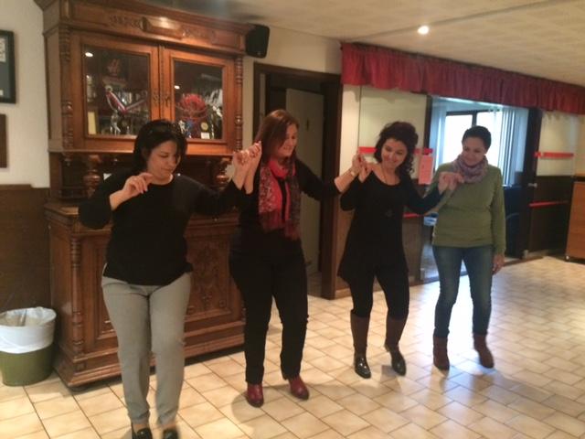 women dancing in a line