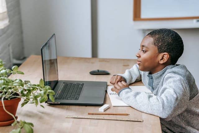 boy watching video on laptop