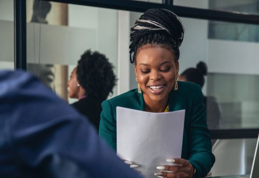 woman reading resume