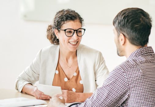 woman talking to man