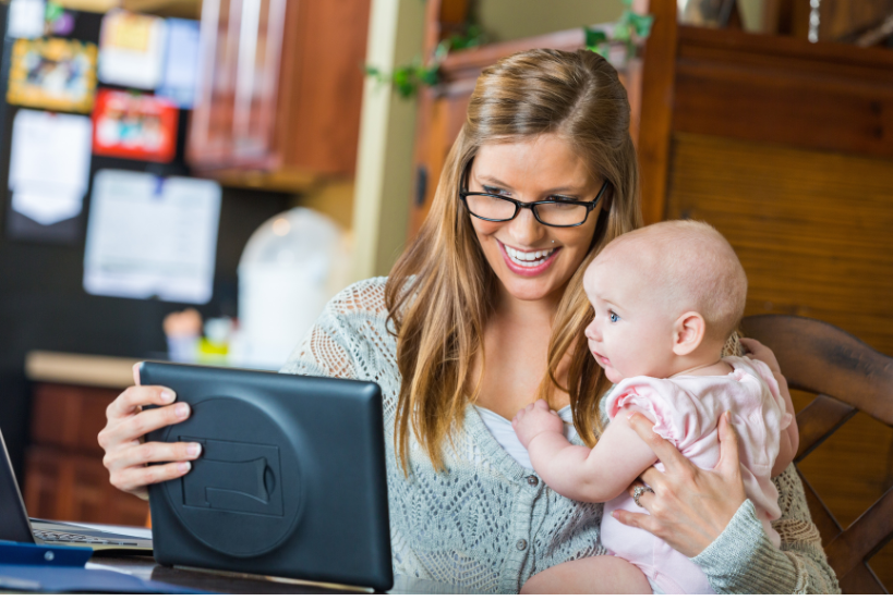 Woman and baby video calling 