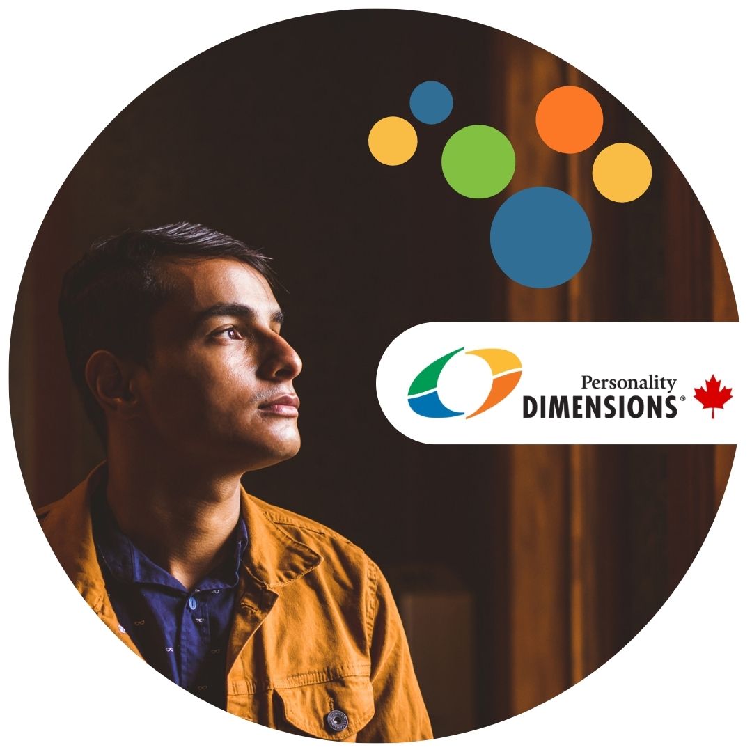 Man Thinking, Personality Dimensions Logo, Small Coloured Circles