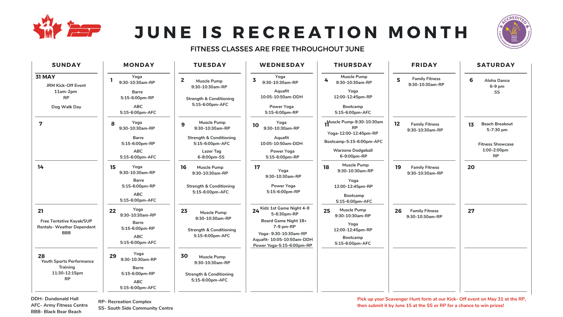 June calendar of events