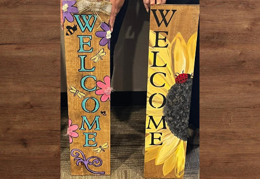 painted wood "Welcome" sign - photo credit: Art with Attitude