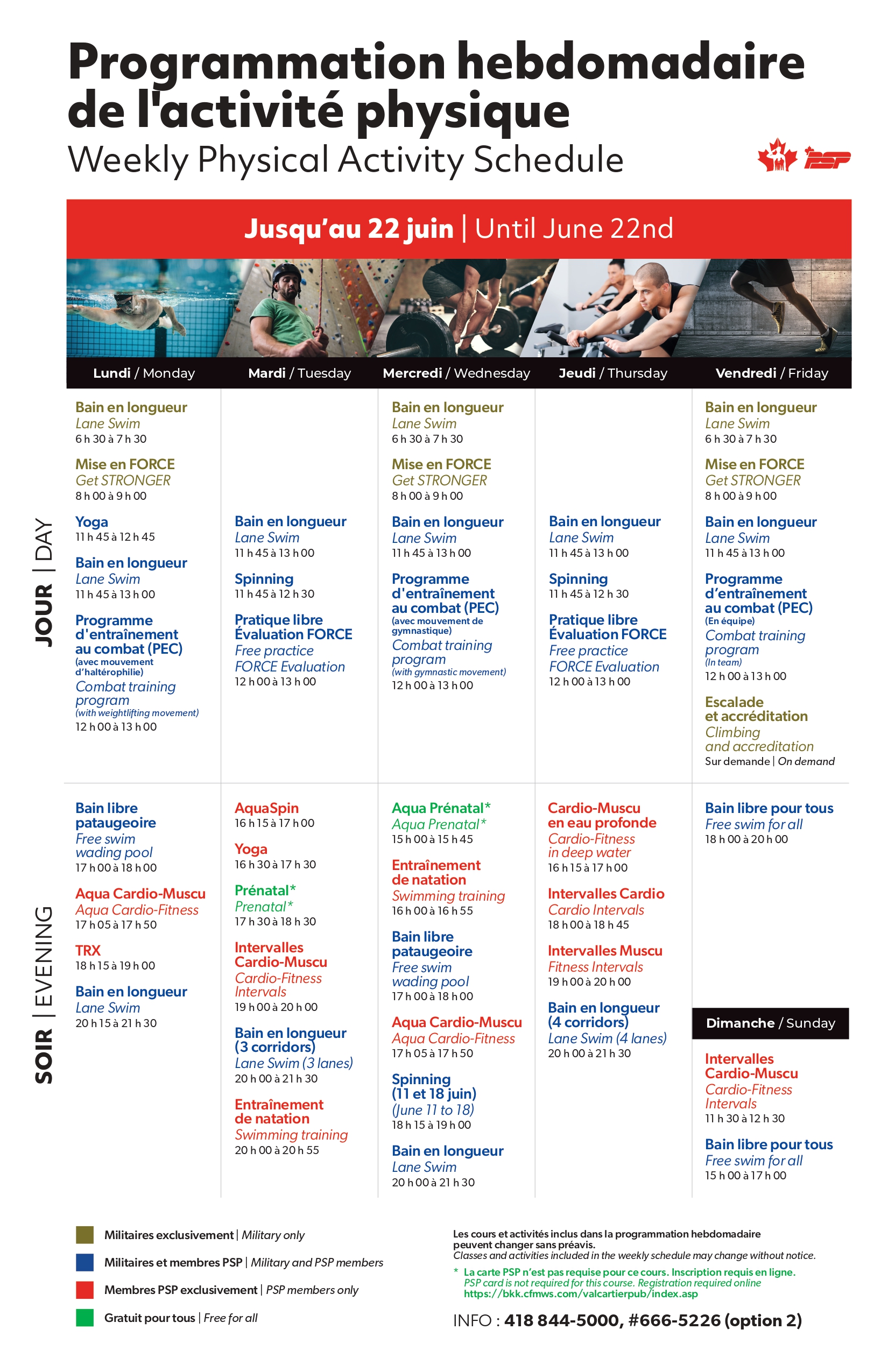 Programmation hebdomadaire Valcartier