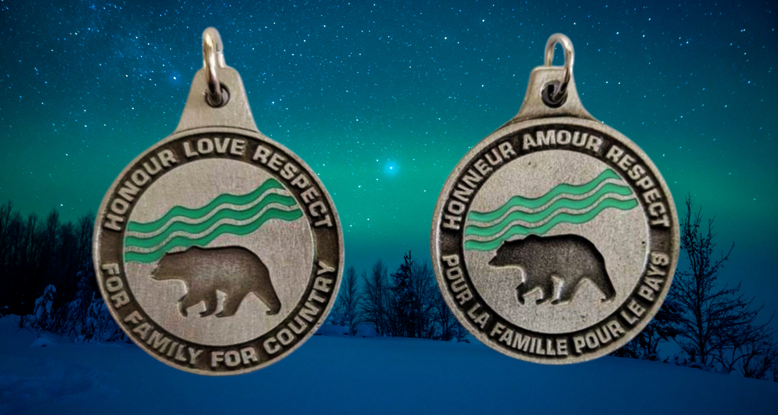 Polar Medallion with text: Honour, Love Respect - For Family for Country