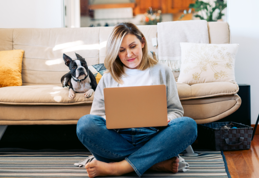 Woman looking at a computer