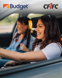 two people driving, Budget logo