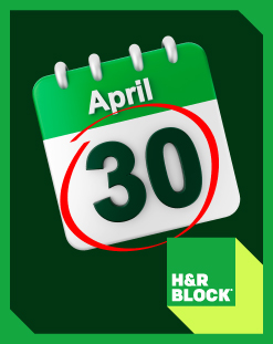 Calendar with April 30 circled, H&R Block logo