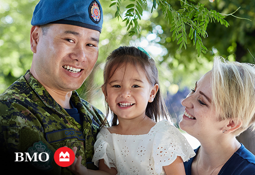 family standing together, BMO logo