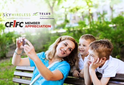 family looking at cell phone