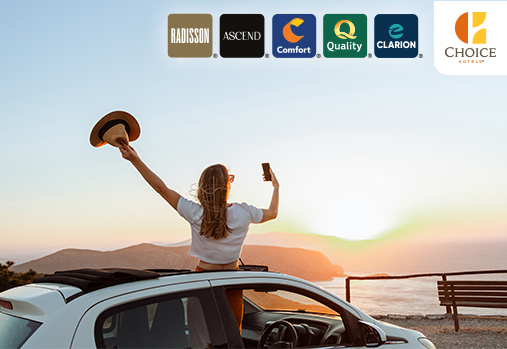 woman taking selfie on vacation, Choice logos