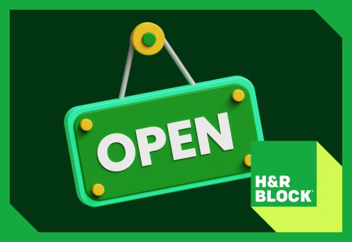 Open sign, H&R Block logo