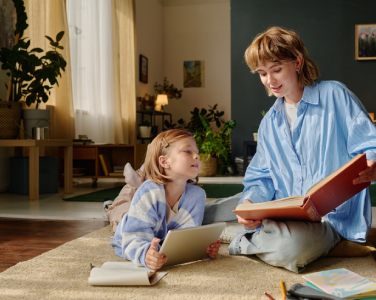 Mother and daughter reading
