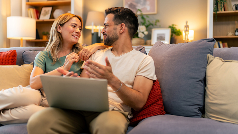 couple on couch talking