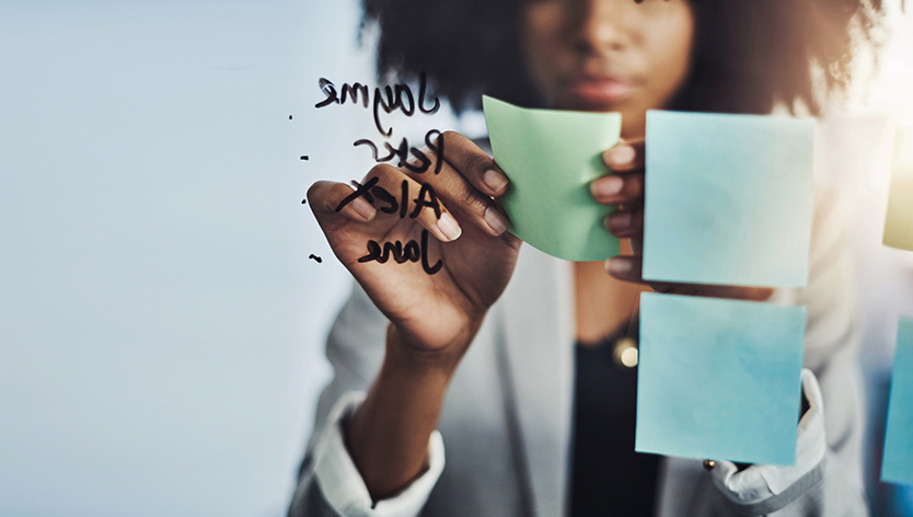 woman with sticky notes
