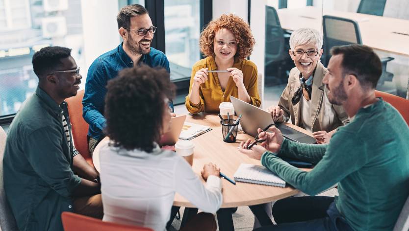 People talking at a table