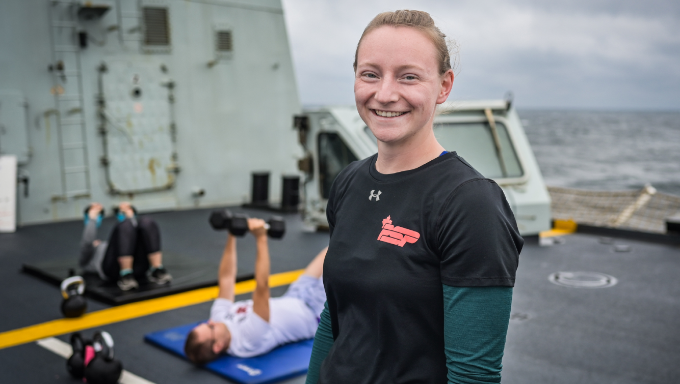 woman on ship smiling