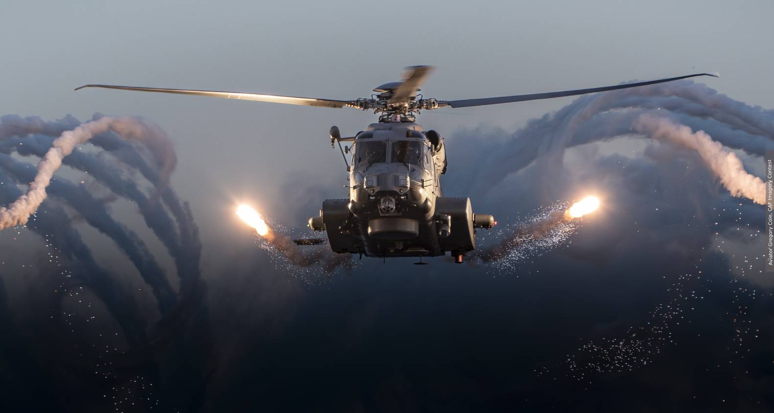 Helicopter shooting flares