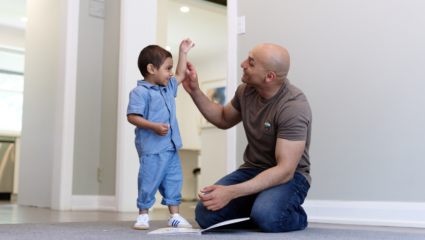 A father and son playing