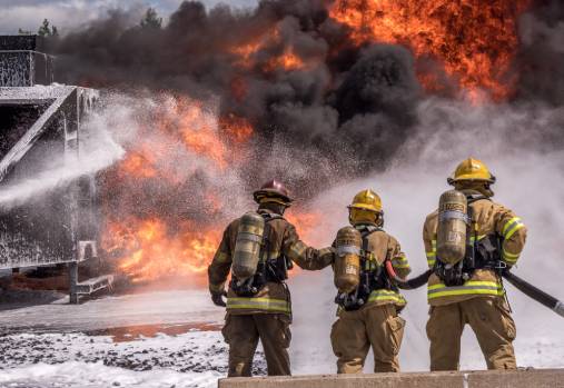 Firefighters fighting a blaze