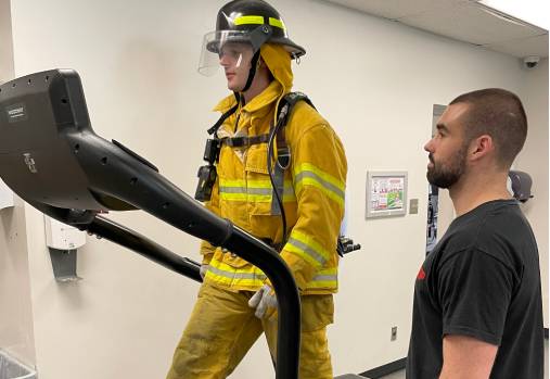 Firefighter on stairs