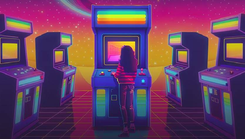 Little girl at an arcade machine