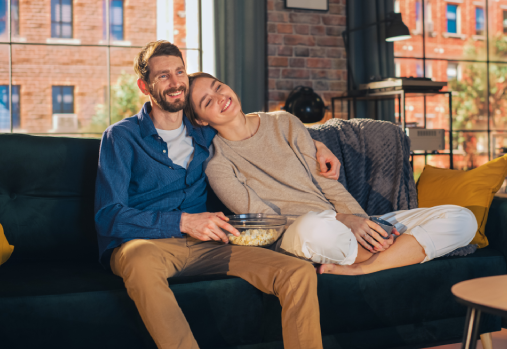 Happy couple on a sofa