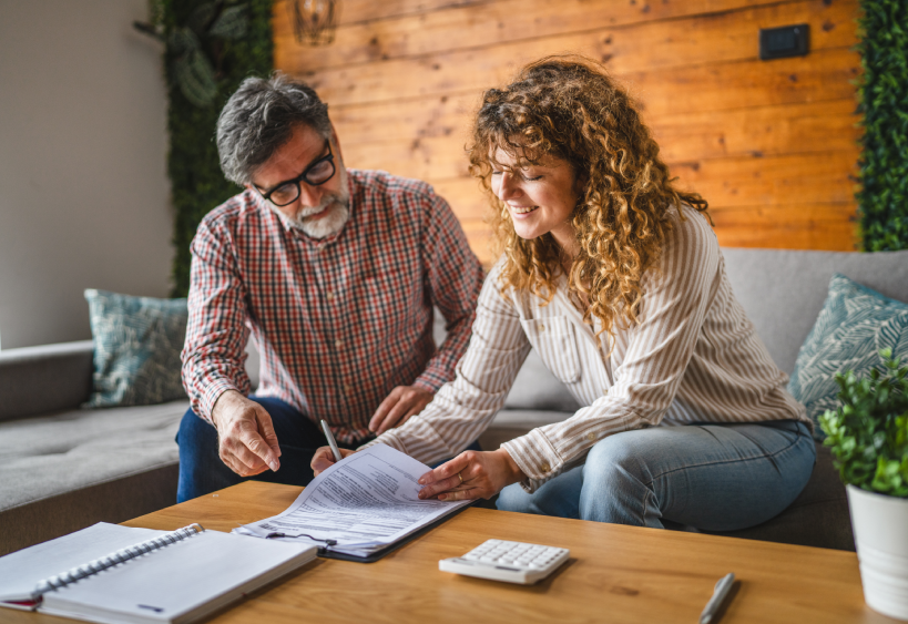Couple looking at a document
