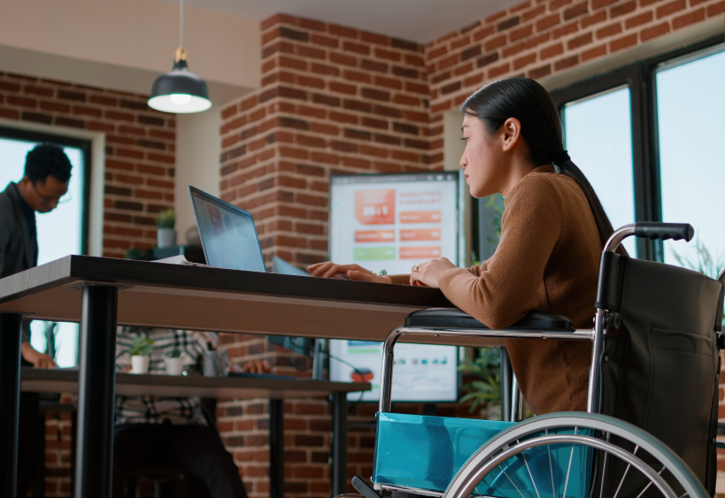 Woman looking at a computer